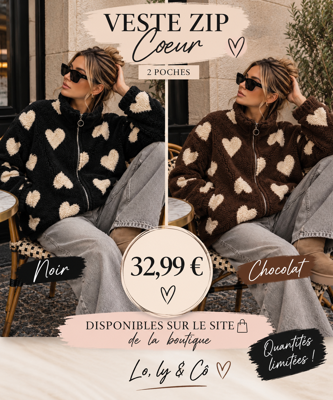 Veste zip cœur deux poches magnifique