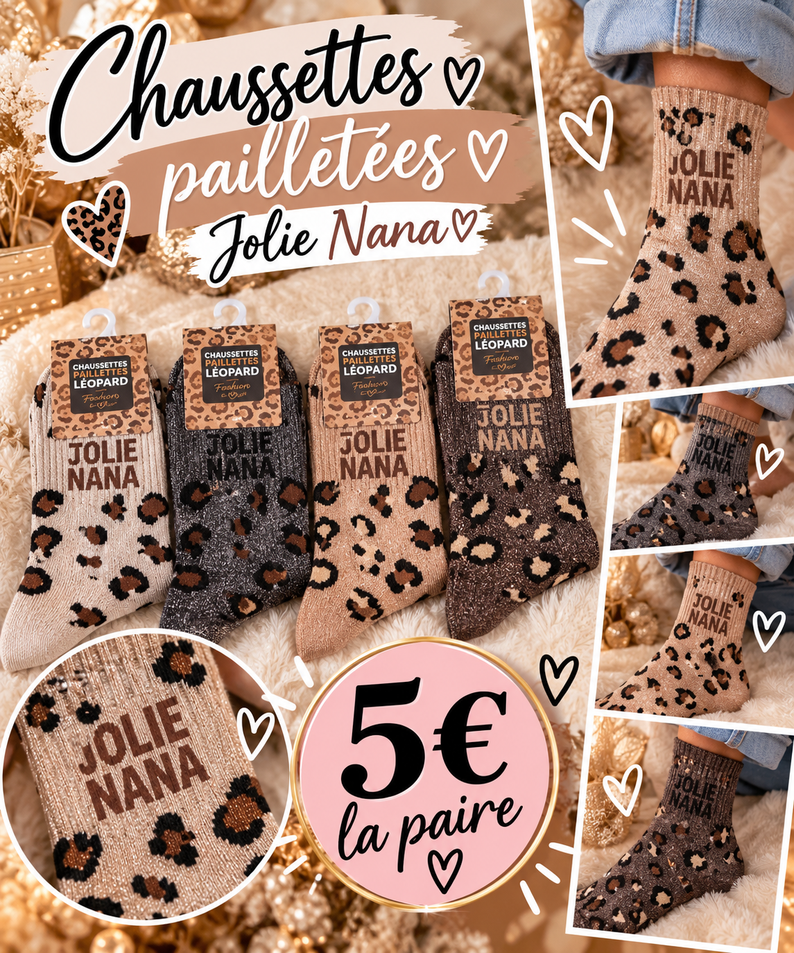 Chaussettes à paillettes léopard