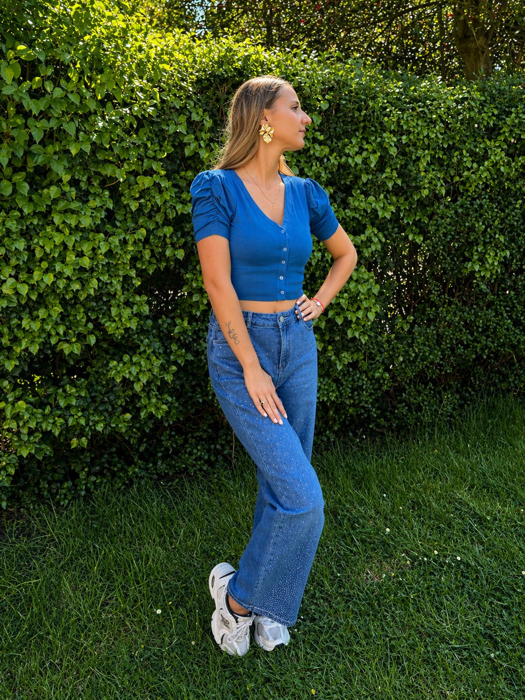 Mini gilet bleu foncé - manches courtes et froncées