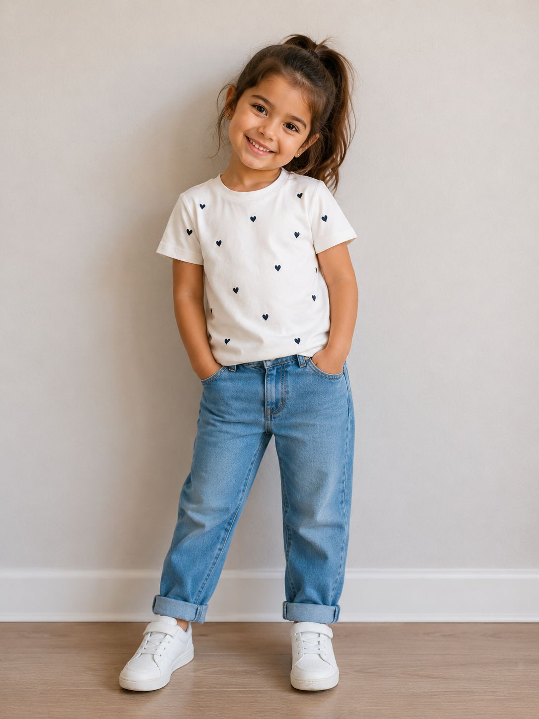 T-shirt fille broderie cœur