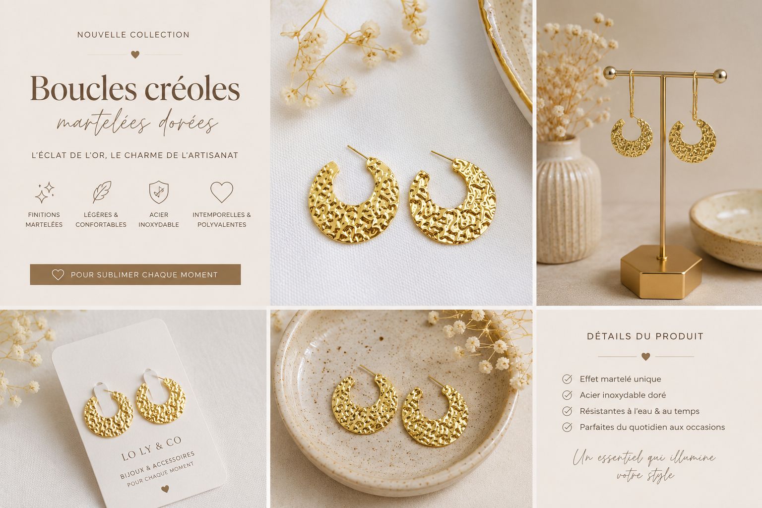 Boucle d'oreille créole martelée